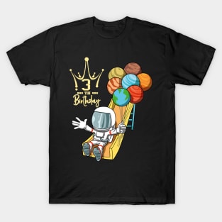 3th Birthday Astronaut Space Slide Planets Balloons T-Shirt